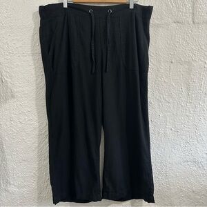 Naturals D & Co Women's Size Large Navy Linen Pants Drawstring Wide-Leg Pockets